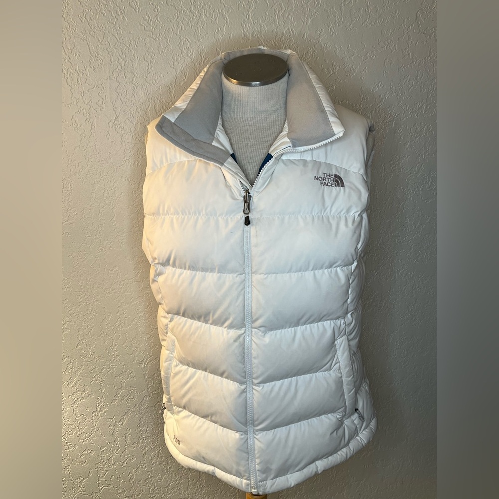 The North Face Women’s white and blue 700 Puffer Vest